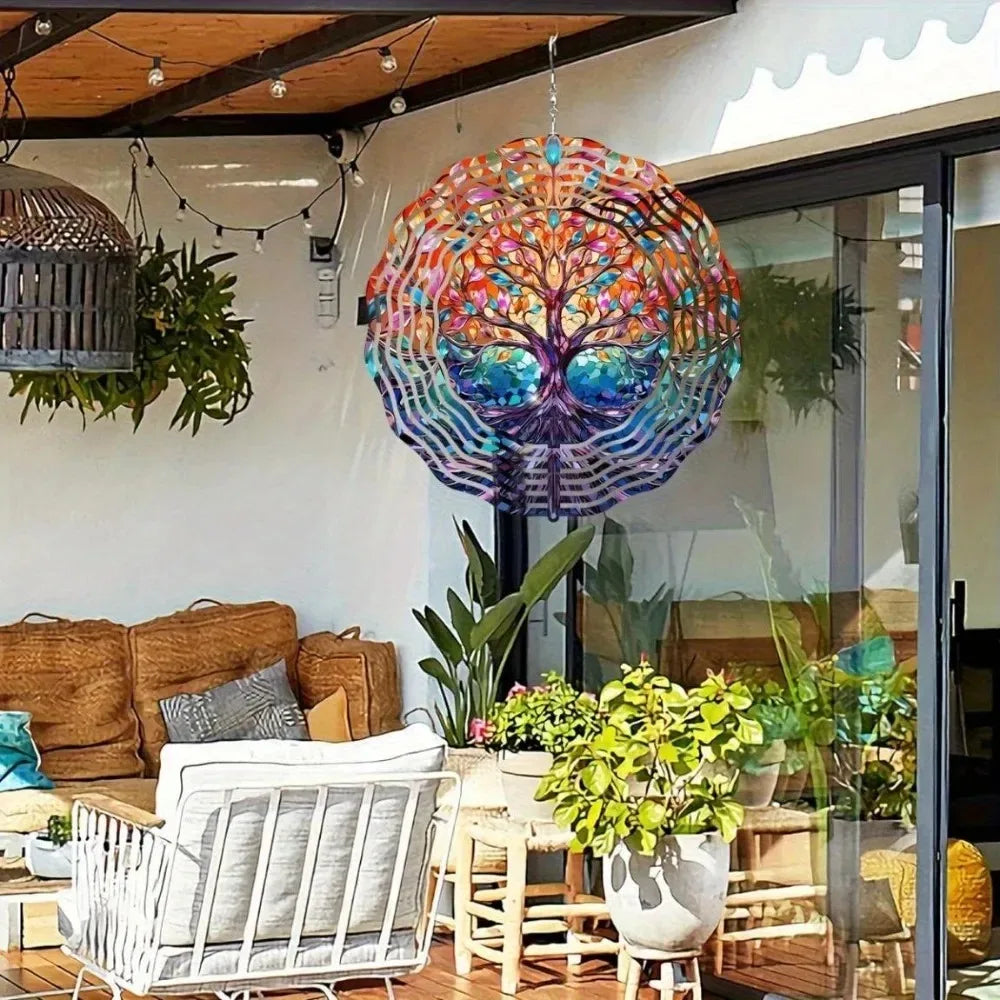 Tree of Life Wind Spinner – Stained Glass Effect Garden Art