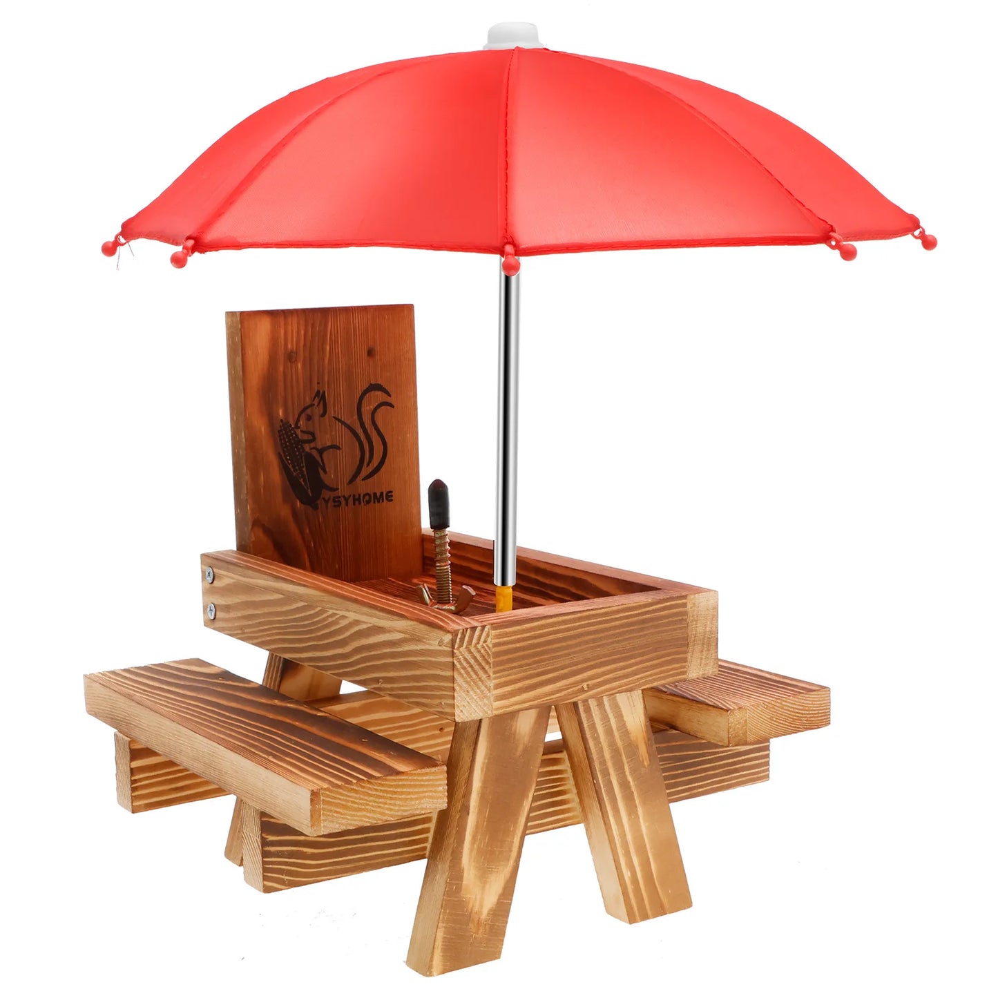 Wooden Squirrel Feeder with Umbrella – Outdoor Picnic Table for Squirrels & Birds