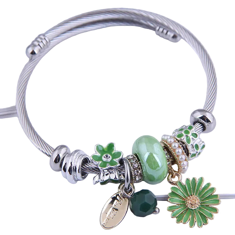 Floral Cuff Bracelet | Stainless Steel Open Band for Women