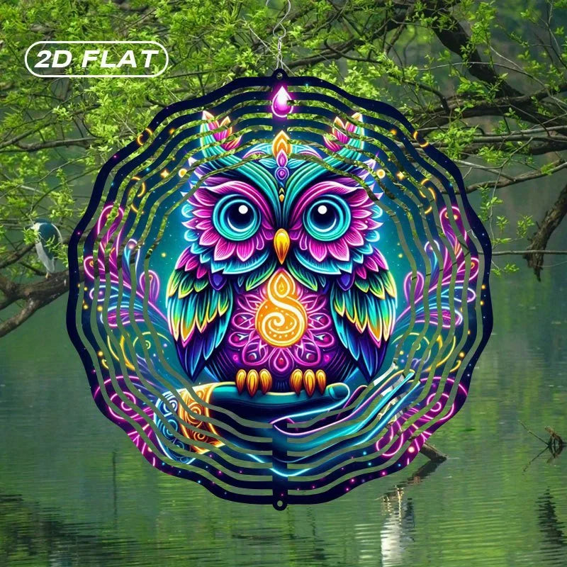 Bohemian Metal Owl Wind Spinner Suncatcher