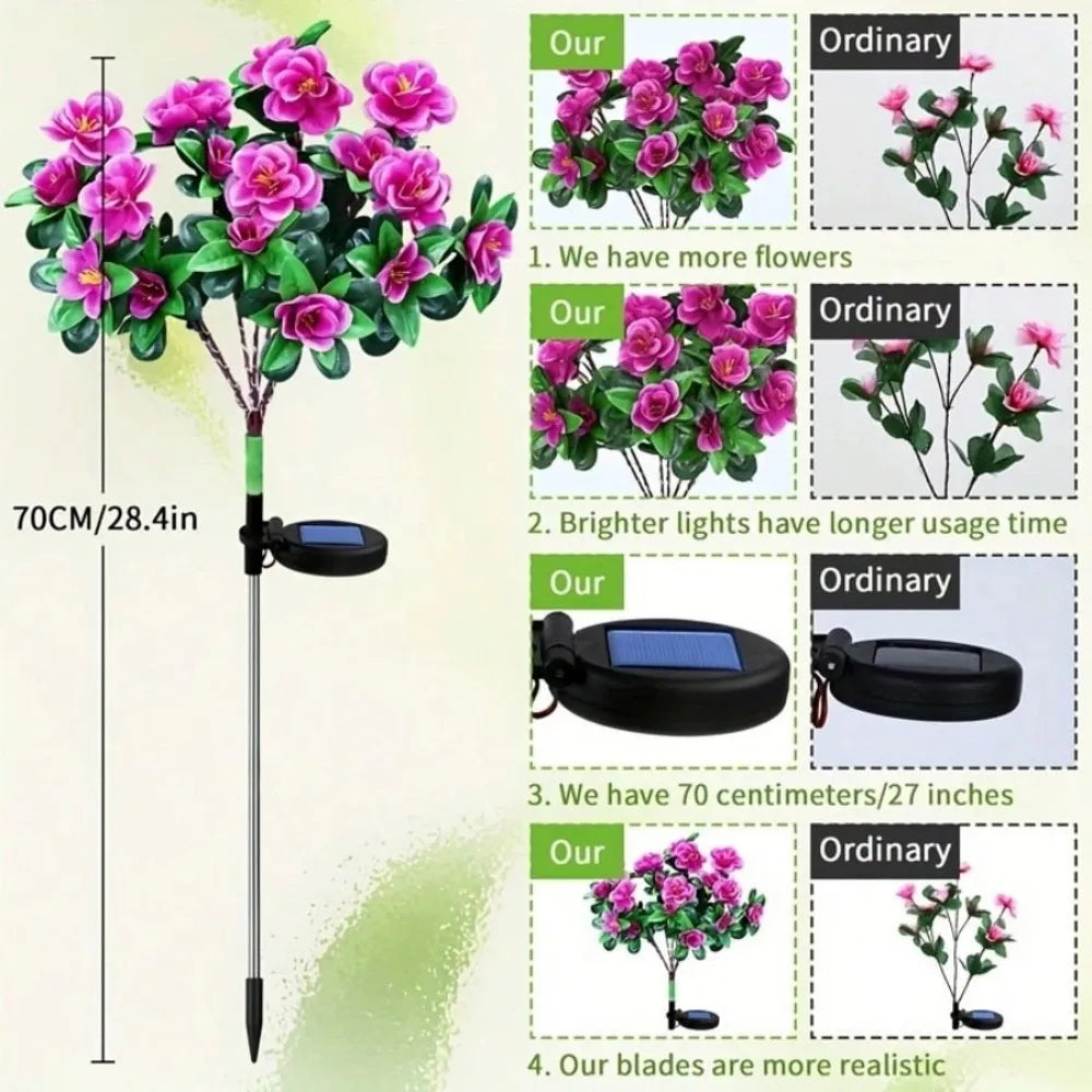 1PC Solar Powered Red Azalea Flower Stake Lights Waterproof LED Floral Garden Lights for Outdoor Patio Yard Pathway Decor