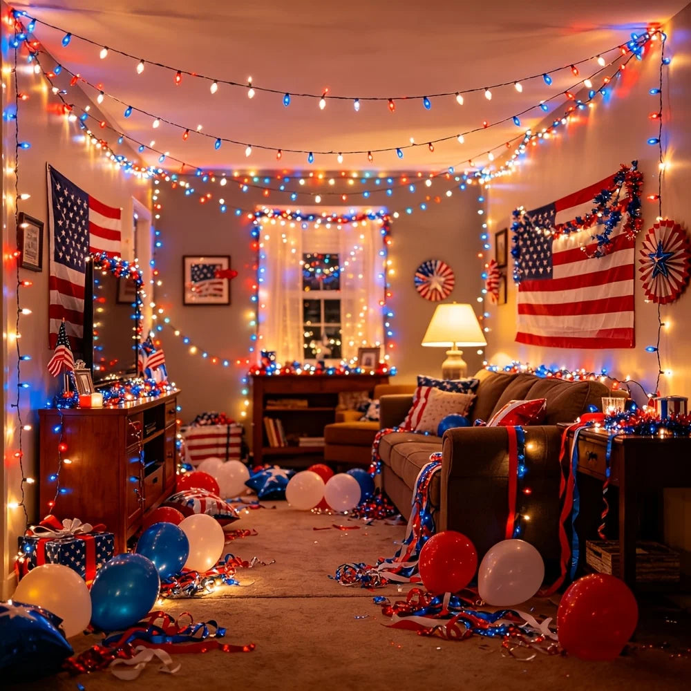 Patriotic Solar LED String Lights – Red, White & Blue | 1, 2 & 3 Pack