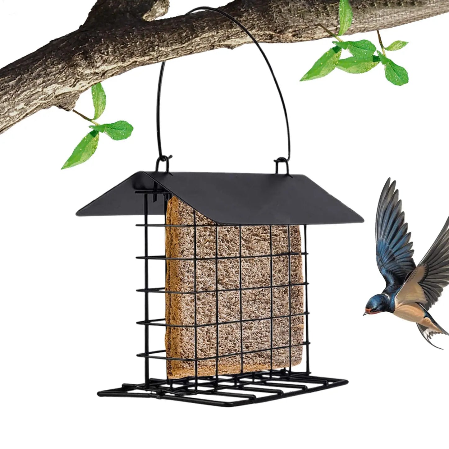 Suet Bird Feeder Feeding Station with Weatherproof Roof Suet Holder for Wild Hummingbirds Woodpeckers Parrot All Breeds