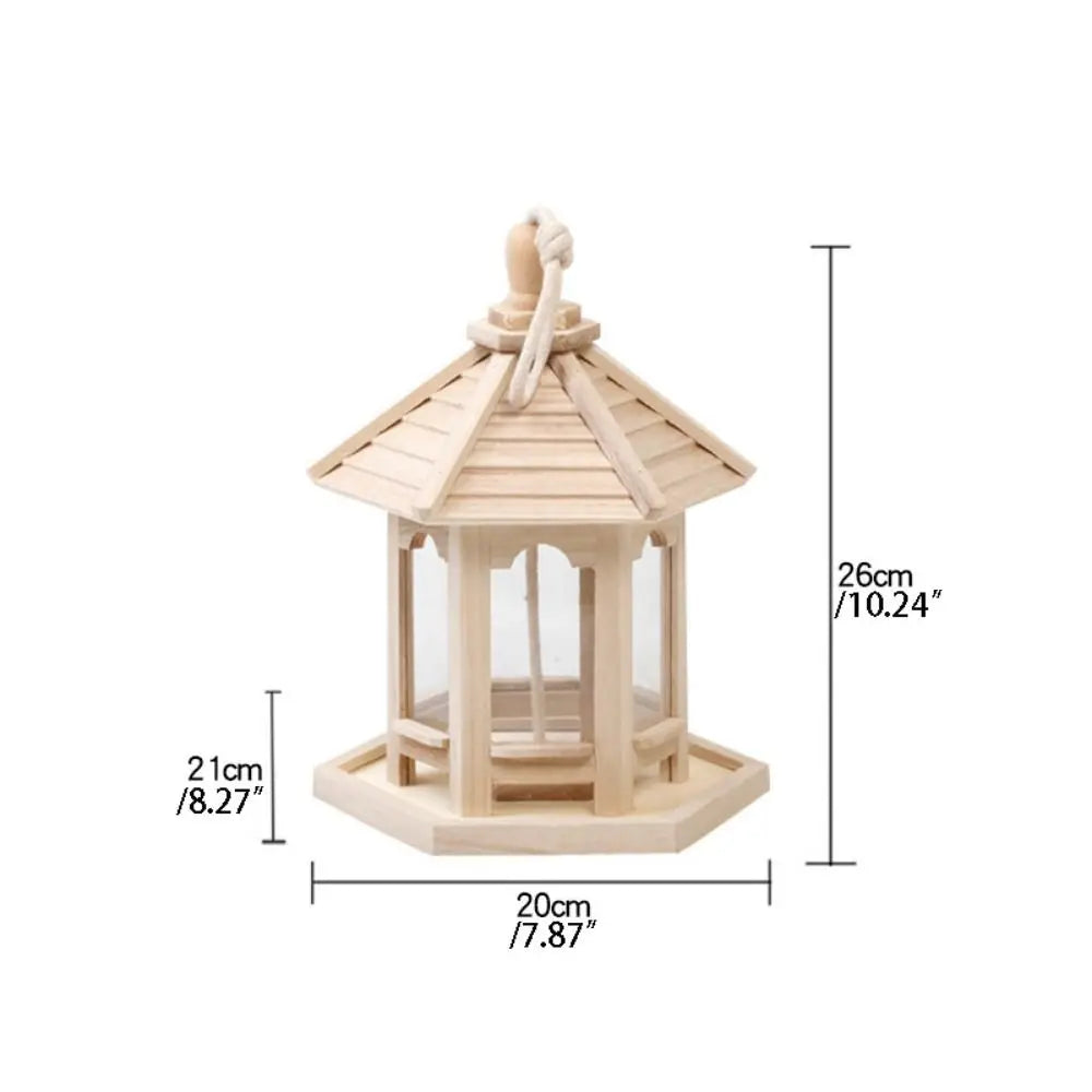 Wooden Bird Feeder House – Hanging Birdhouse with Movable Roof, Transparent Window & Smooth Finish