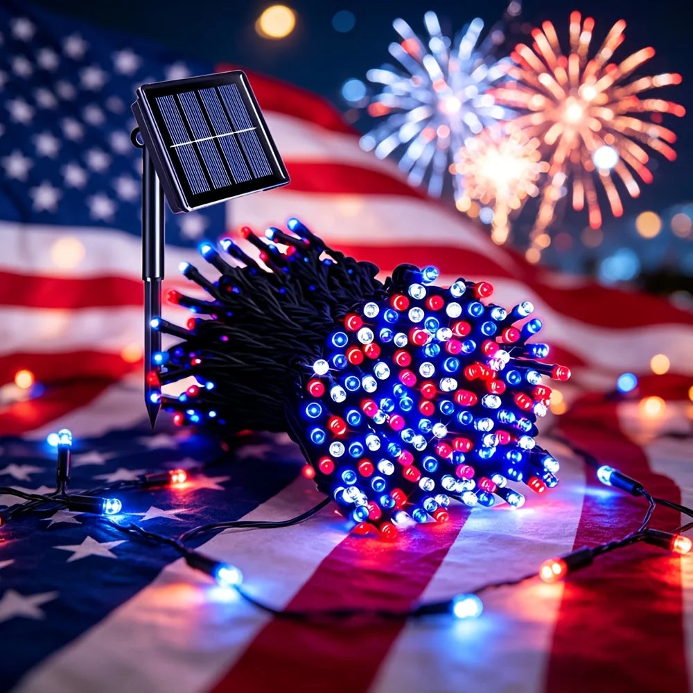 Patriotic Solar LED String Lights – Red, White & Blue | 1, 2 & 3 Pack