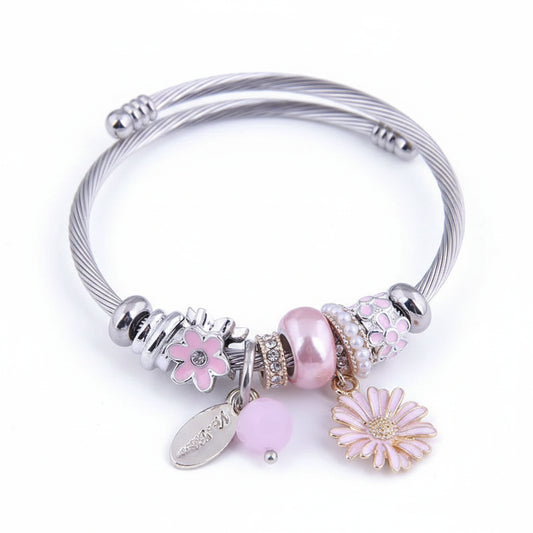 Floral Cuff Bracelet | Stainless Steel Open Band for Women