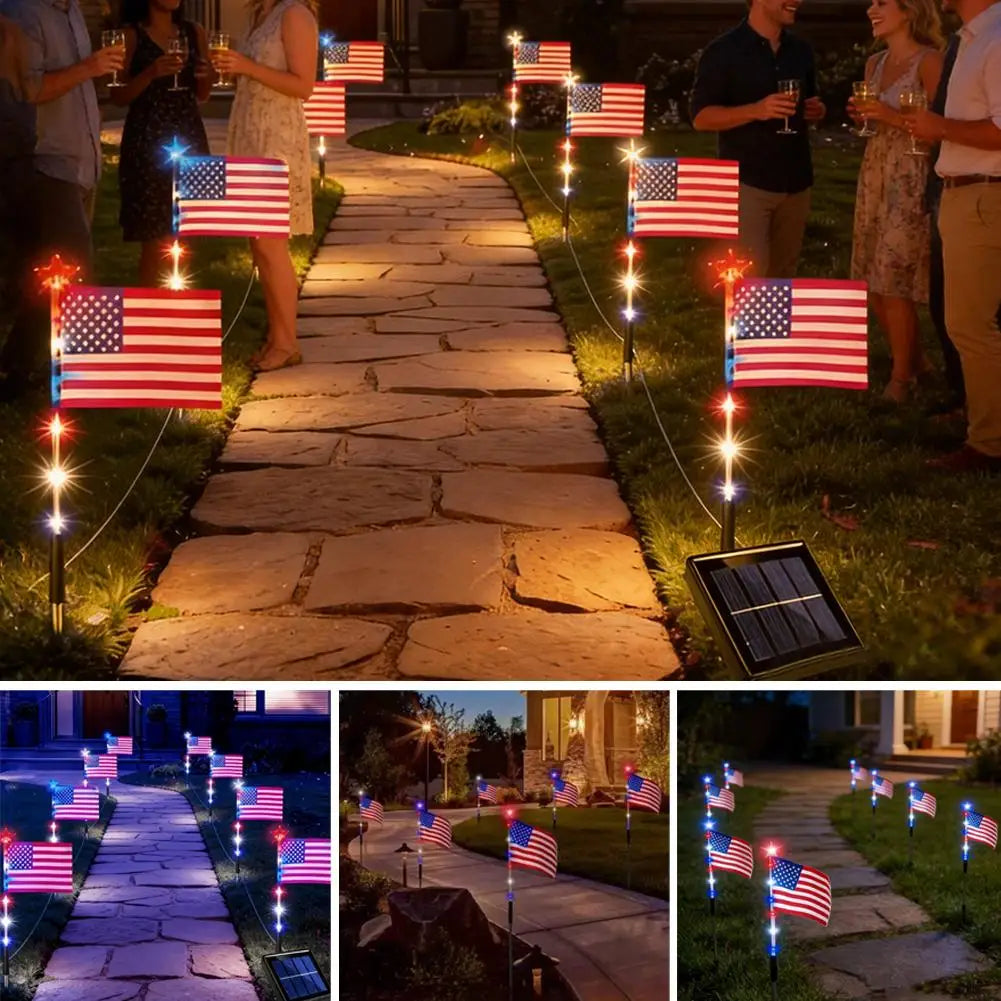 Solar American Flag Garden Stake Lights (Set of 8)