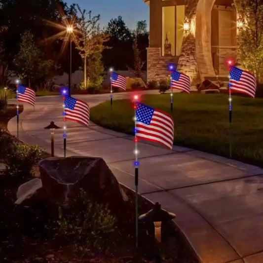 Solar American Flag Garden Stake Lights (Set of 8)