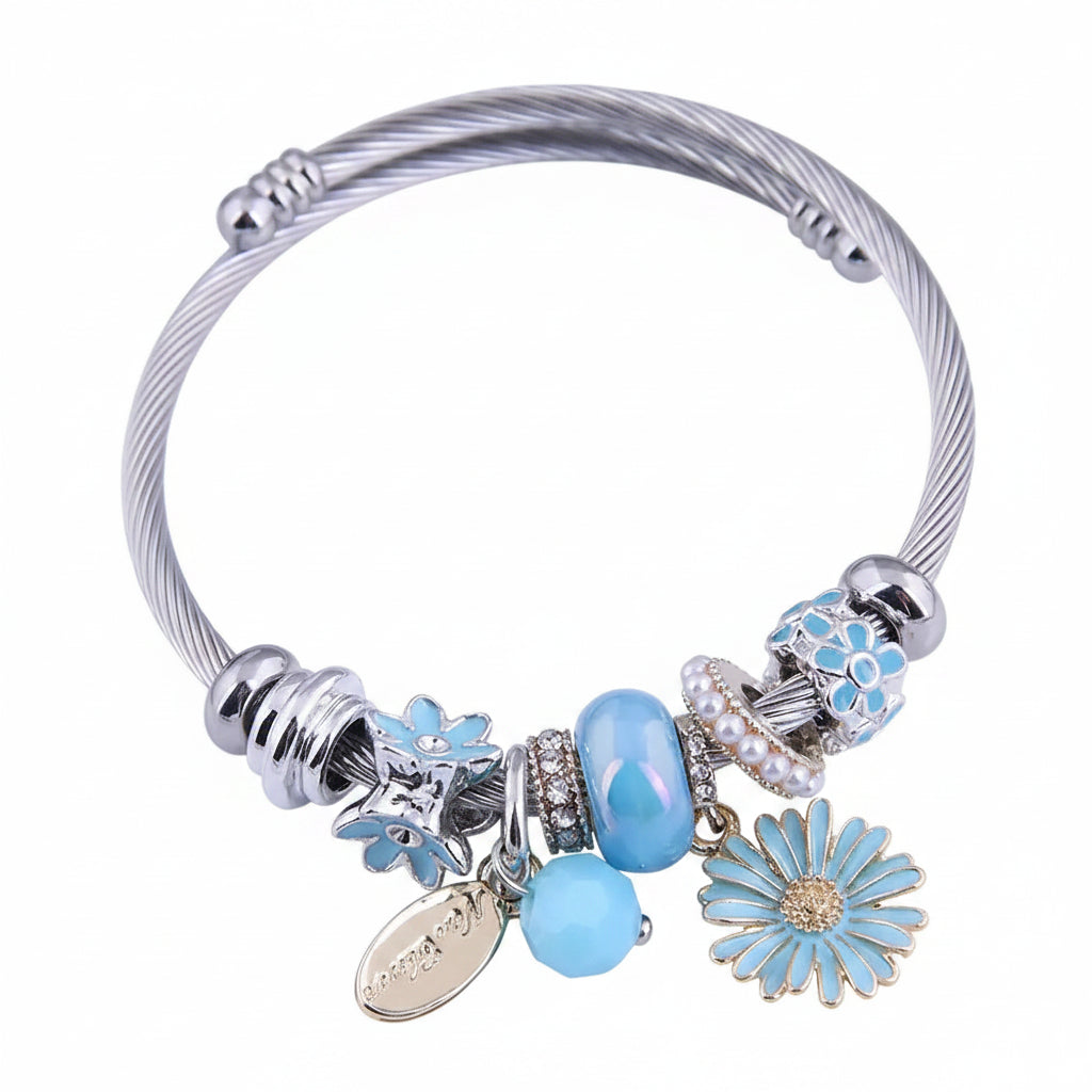 Floral Cuff Bracelet | Stainless Steel Open Band for Women