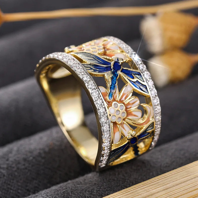 Dragonfly Flower Handmade Enamel Trendy Design