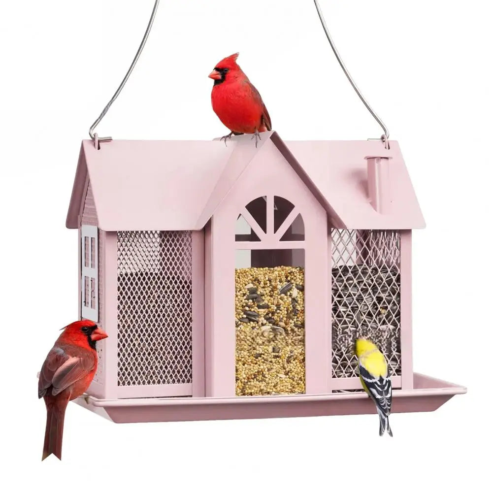 House-Shaped Hanging Bird Feeder – 3-Compartment Large Capacity Metal Feeder for Garden & Yard