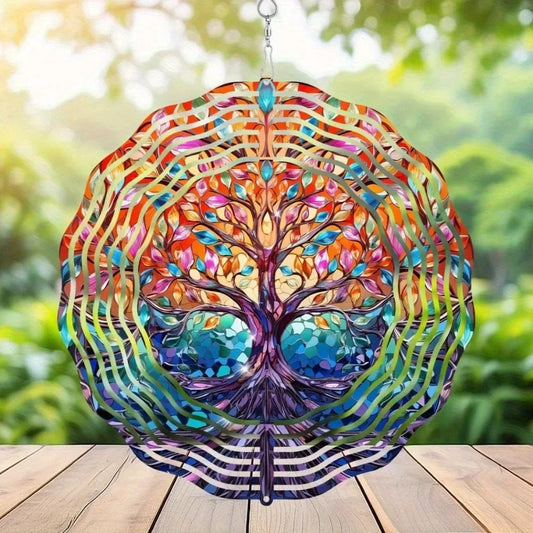 Tree of Life Wind Spinner – Stained Glass Effect Garden Art