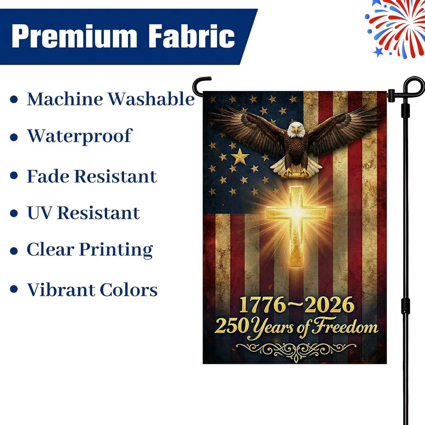 USA 250th Anniversary Garden Flag – Double-Sided Patriotic Eagle & Cross | 12×18"