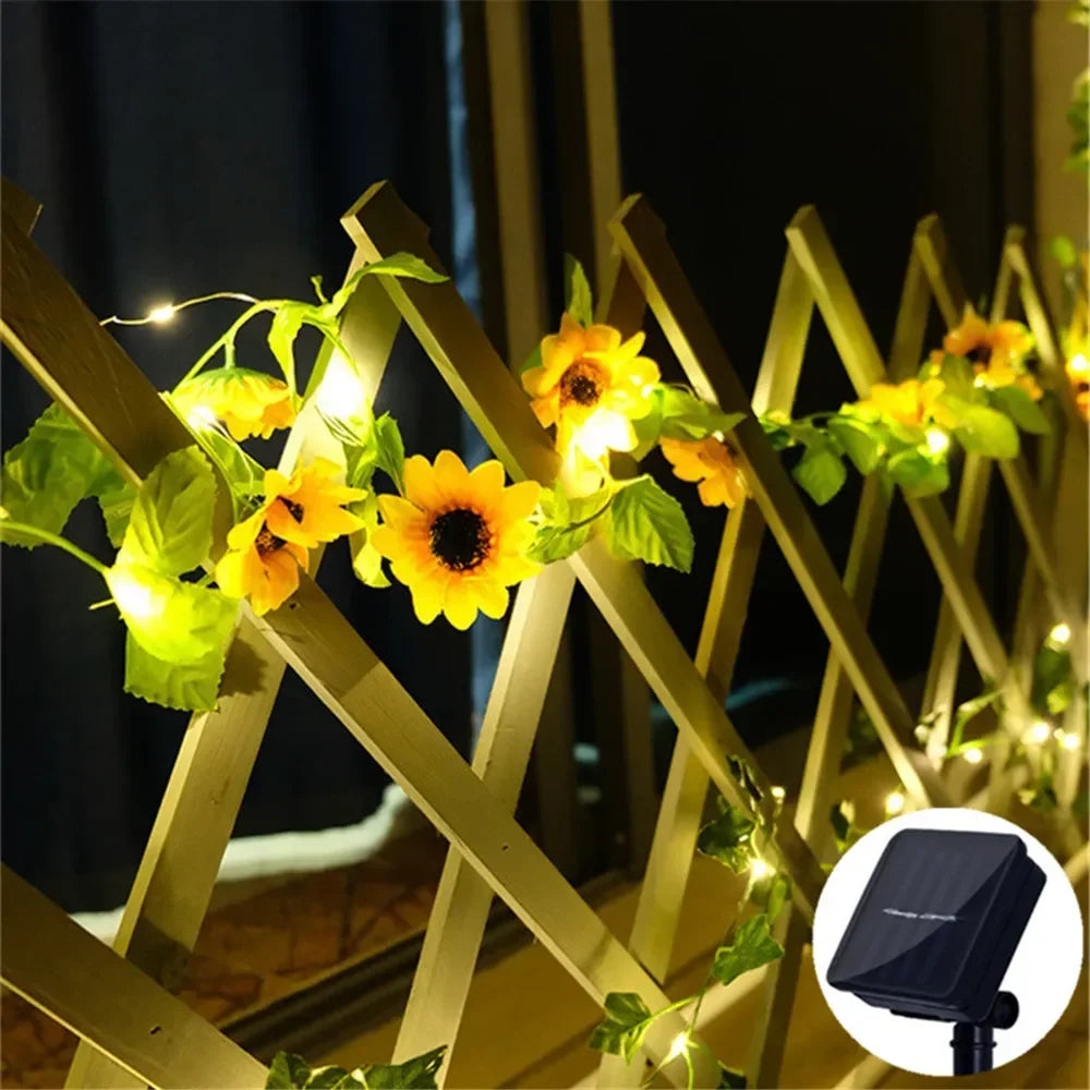 Solar Botanical String Lights – Ivy, Sunflower & Watermelon Leaf