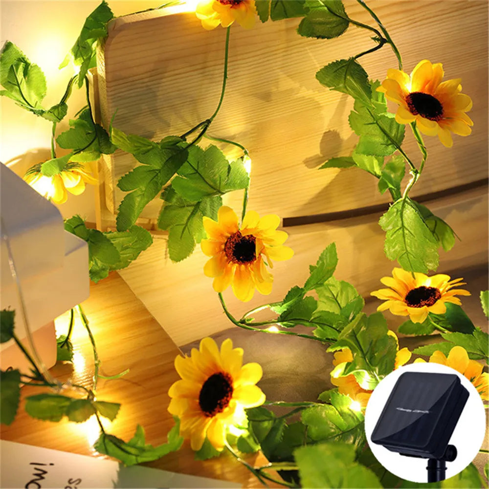 Solar Botanical String Lights – Ivy, Sunflower & Watermelon Leaf