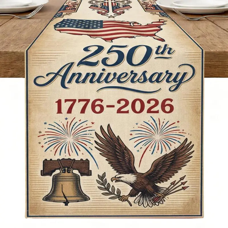 USA 250th Anniversary Table Runner – American Flag & Map Design | 40×140cm | 1776–2026