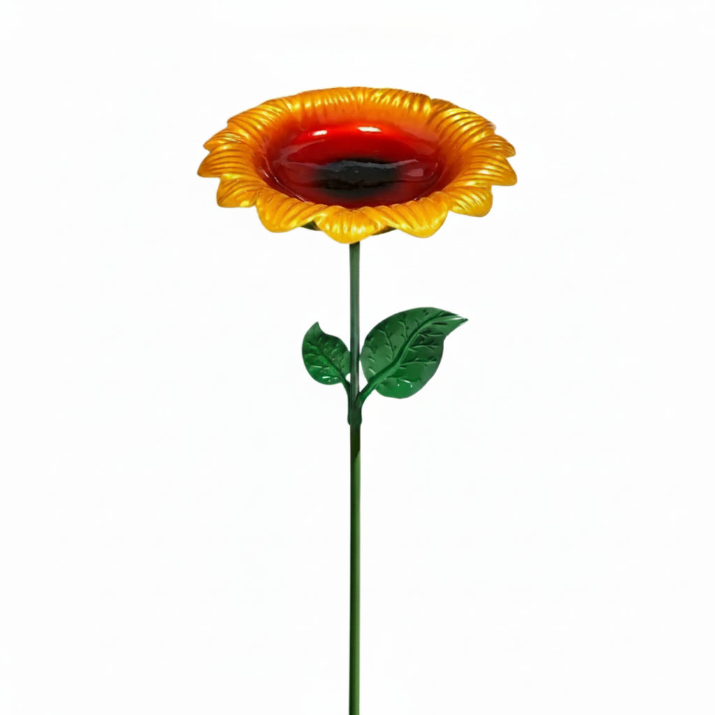 Designed to attract Hummingbirds Sunflower Metal Bird Bath with Garden Stake – Weatherproof Pollinator & Bird Fountain