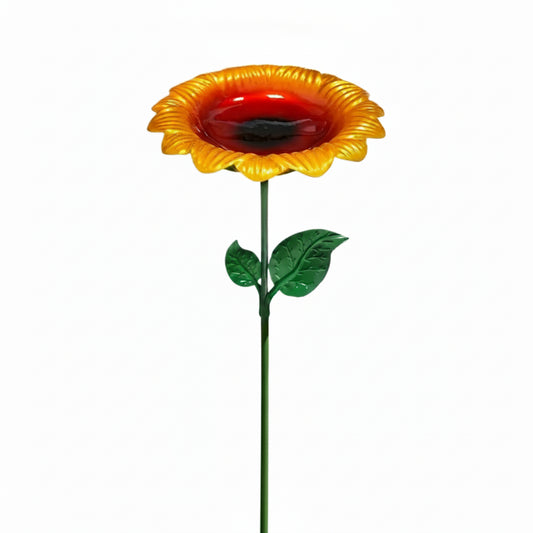 Designed to attract Hummingbirds Sunflower Metal Bird Bath with Garden Stake – Weatherproof Pollinator & Bird Fountain