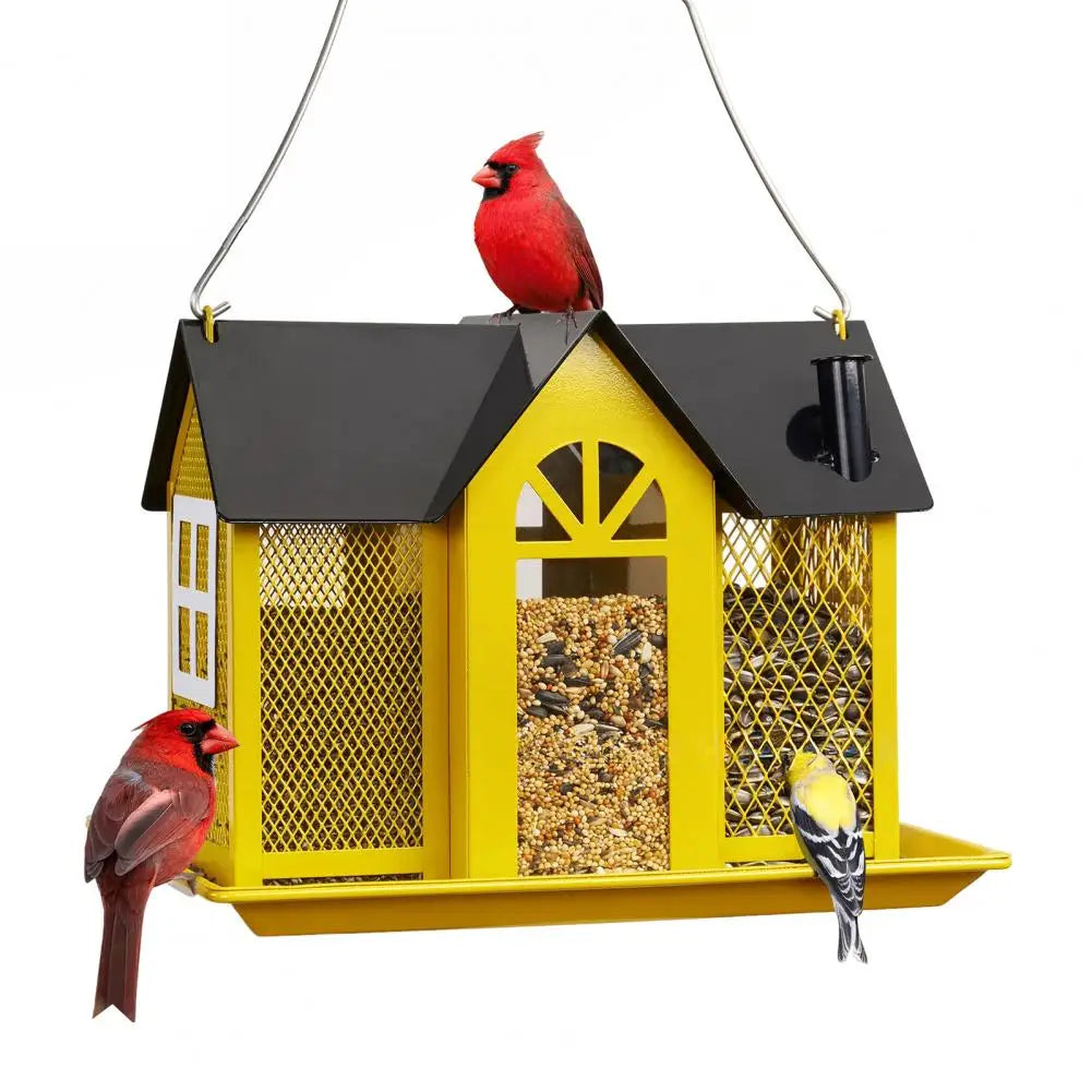 House-Shaped Hanging Bird Feeder – 3-Compartment Large Capacity Metal Feeder for Garden & Yard