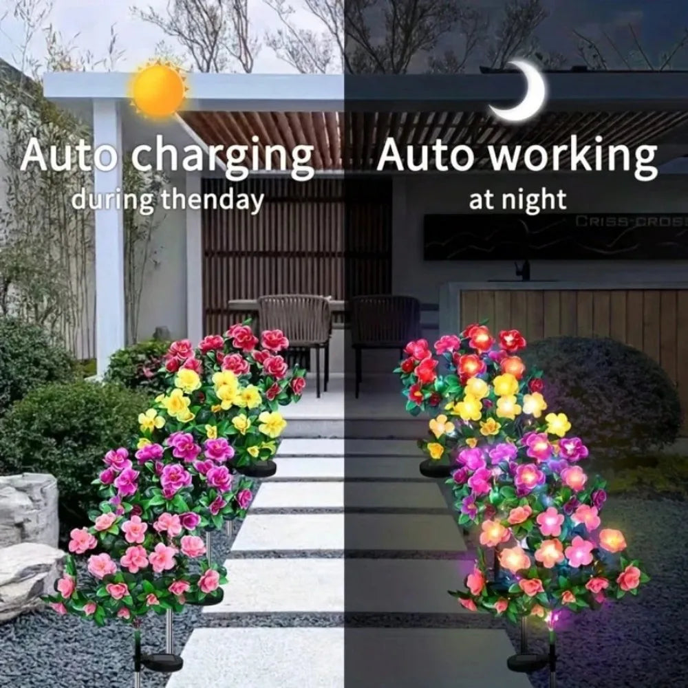 1PC Solar Powered Red Azalea Flower Stake Lights Waterproof LED Floral Garden Lights for Outdoor Patio Yard Pathway Decor