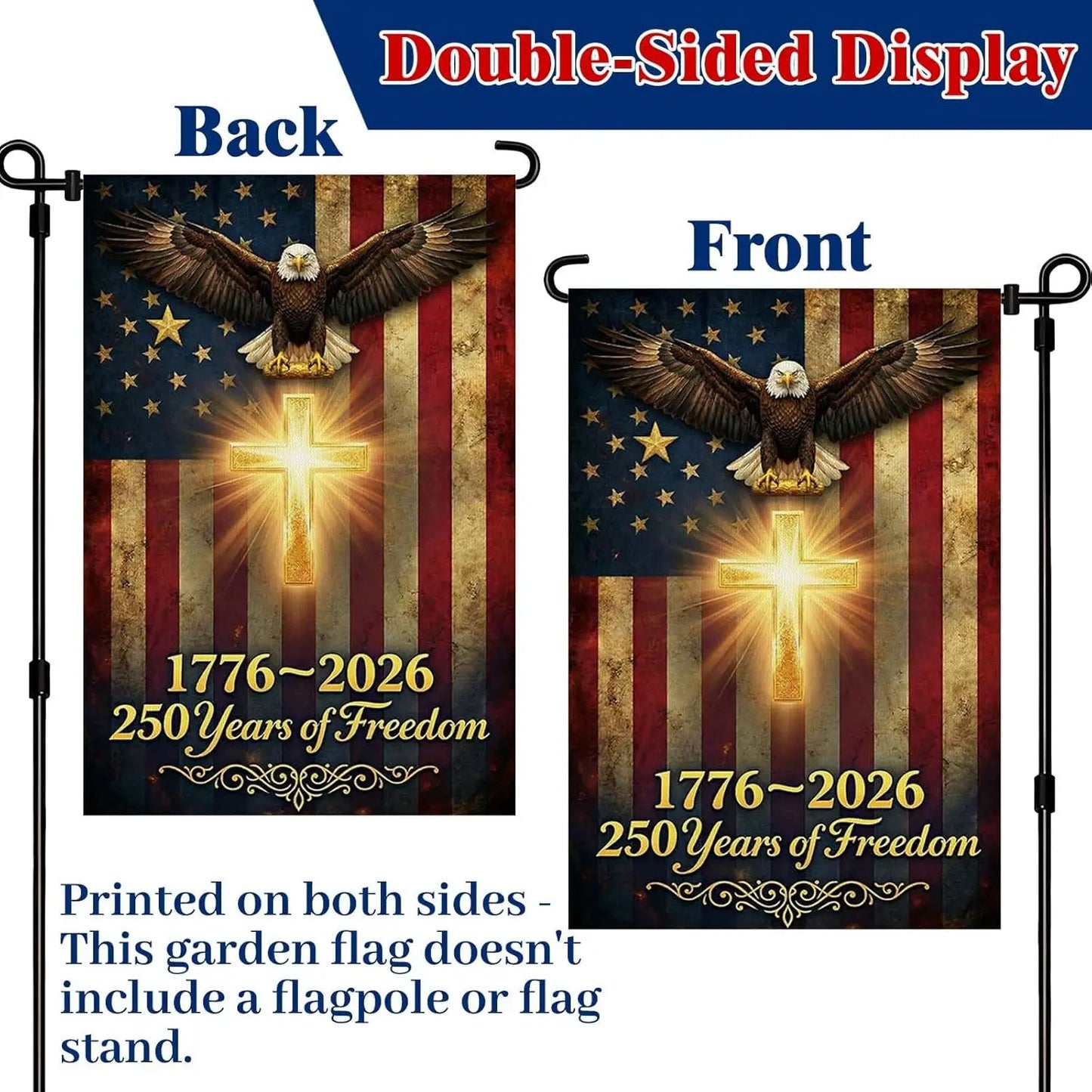 USA 250th Anniversary Garden Flag – Double-Sided Patriotic Eagle & Cross | 12×18"