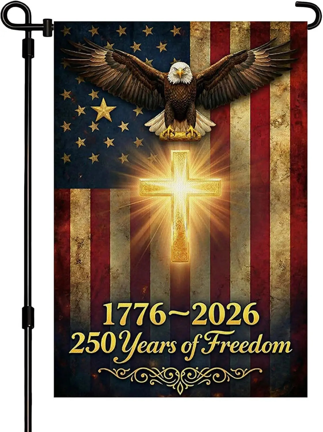 USA 250th Anniversary Garden Flag – Double-Sided Patriotic Eagle & Cross | 12×18"