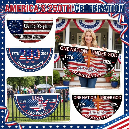 USA 250th Anniversary Half-Round Fan Flag – Patriotic Outdoor Hanging Banner | 45×90cm