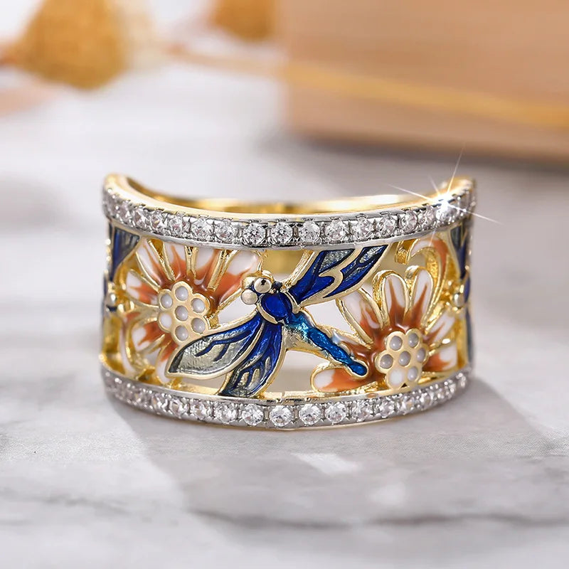Dragonfly Flower Handmade Enamel Trendy Design