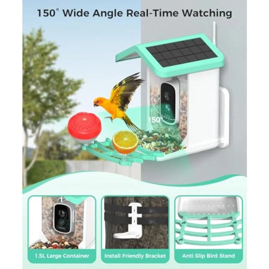 4K HD AI Smart Bird Feeder Camera with Solar Power, Auto Capture & Instant Alerts – Outdoor Bird Watching Cam