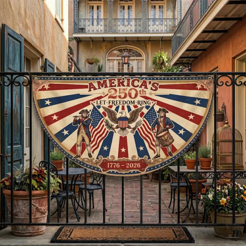 USA 250th Anniversary Fan-Shaped Porch Banner – Retro Patriotic Bunting Flag | 35×18"