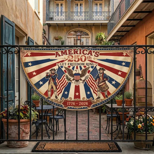 USA 250th Anniversary Fan-Shaped Porch Banner – Retro Patriotic Bunting Flag | 35×18"