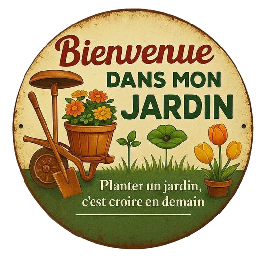 Vintage French Garden Welcome Sign – Bienvenue Dans Mon Jardin Aluminum Wall Décor