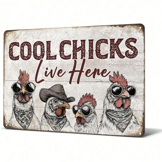Vintage Chicken Tin Sign, Rustic Farmhouse Wall Art for Kitchen Garden Barn Decor