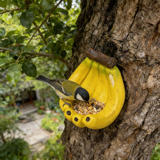 Banana-Shaped Resin Bird Feeder – Rustic Hanging Garden Ornament