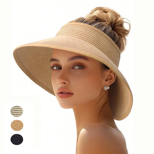 Sun Hats Visor for Women, UV UPF Straw Beach Hat