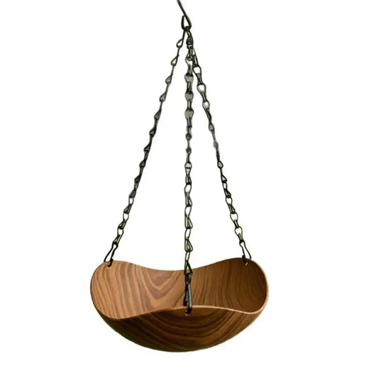 Hanging Wooden Bird Bath & Feeder Tray – Outdoor Garden Bowl with Chain