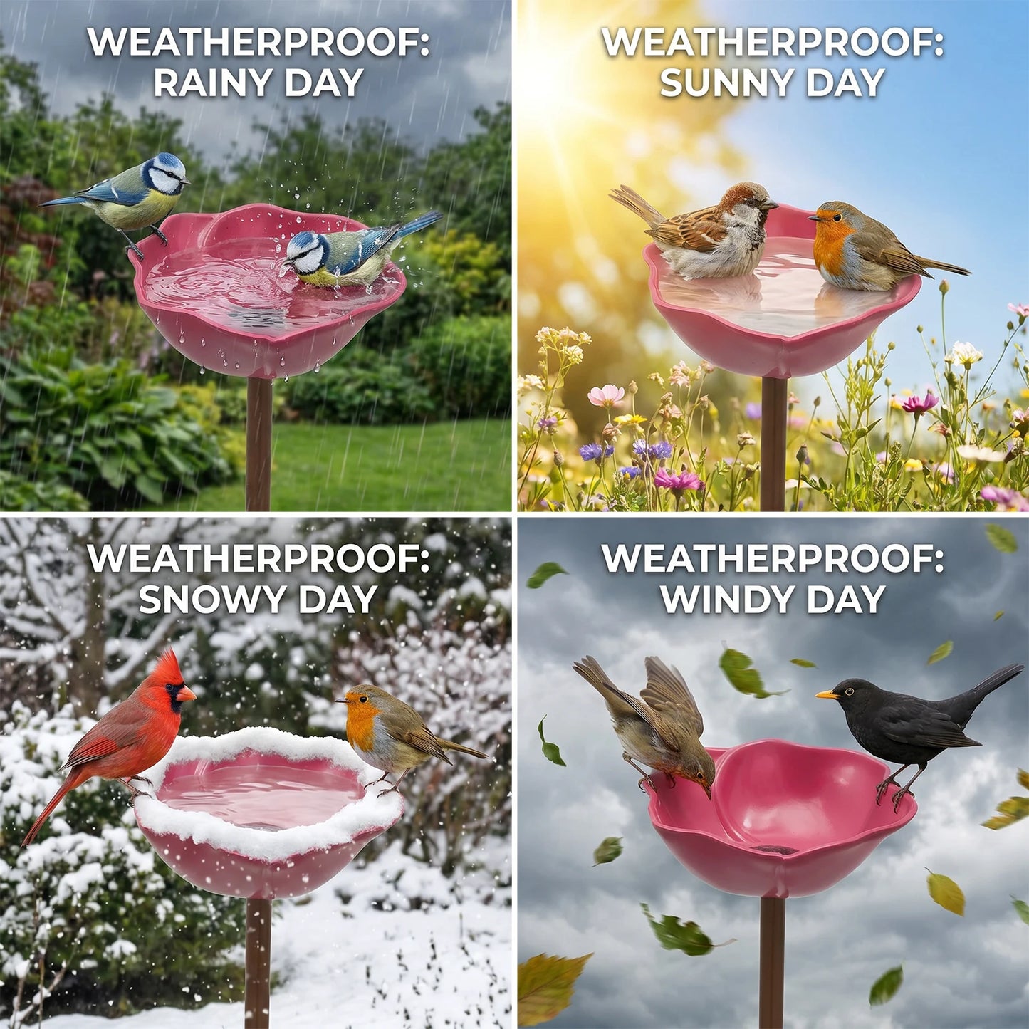 Flower-Shaped Metal Pollinator Water Station & Bird Bath — 60cm Garden Stake