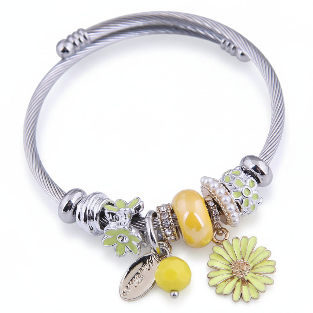 Floral Cuff Bracelet | Stainless Steel Open Band for Women