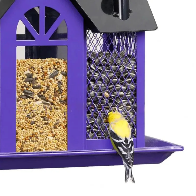 House-Shaped Hanging Bird Feeder – 3-Compartment Large Capacity Metal Feeder for Garden & Yard