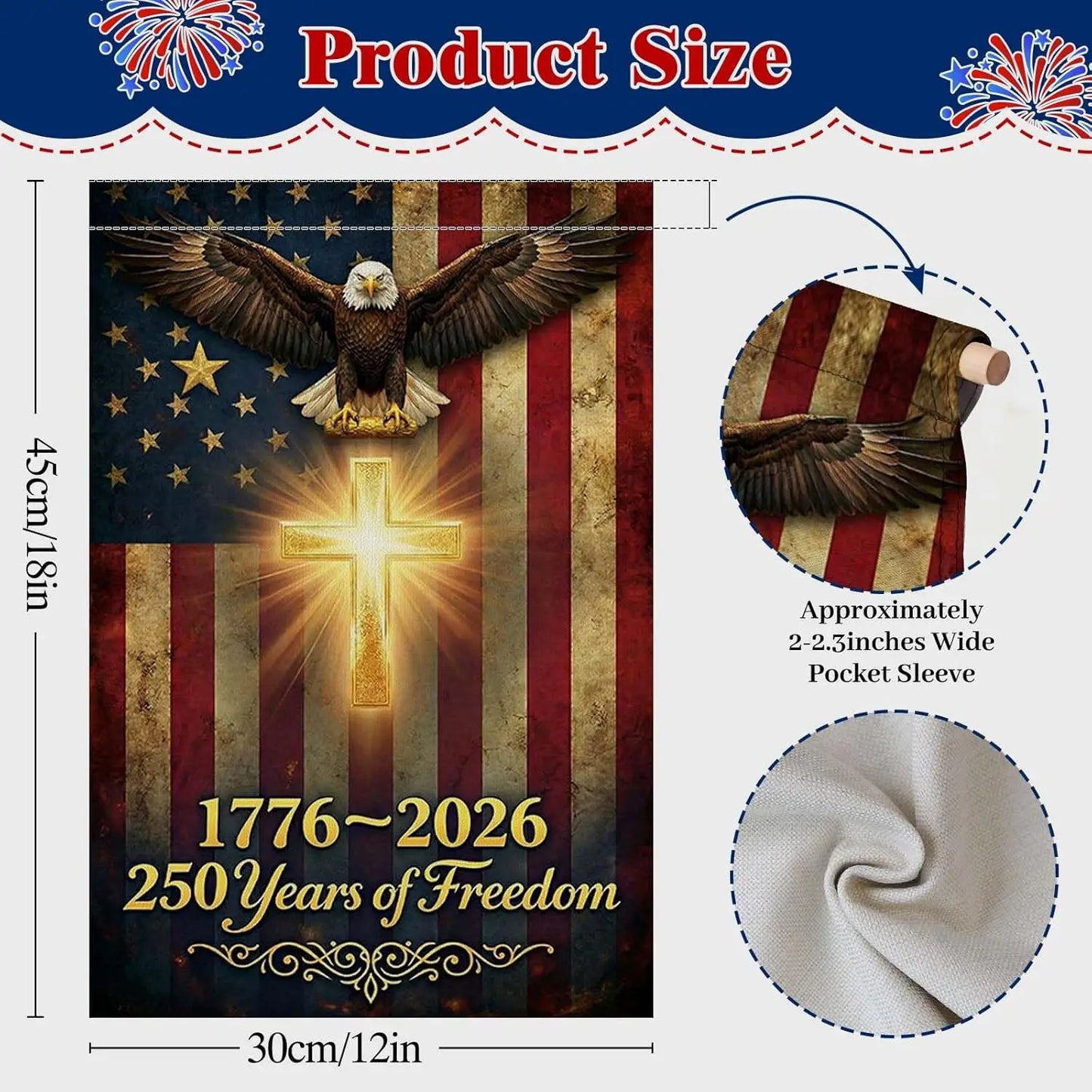 USA 250th Anniversary Garden Flag – Double-Sided Patriotic Eagle & Cross | 12×18"