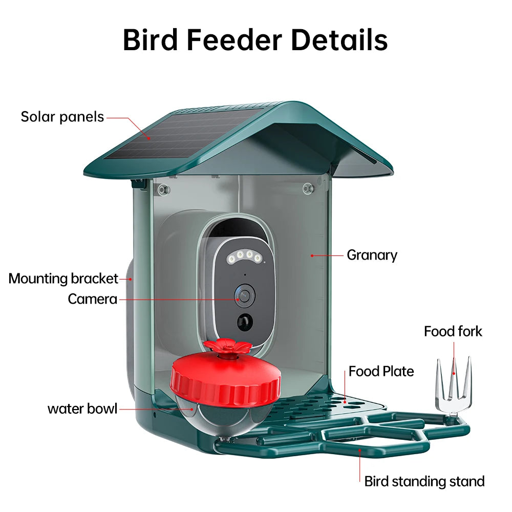 Jooan 4K Solar Bird Feeder Camera with 2.4G WiFi, Night Vision & AI Bird Species ID – Outdoor Waterproof HD Bird Cam