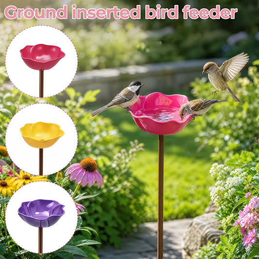Flower-Shaped Metal Pollinator Water Station & Bird Bath — 60cm Garden Stake
