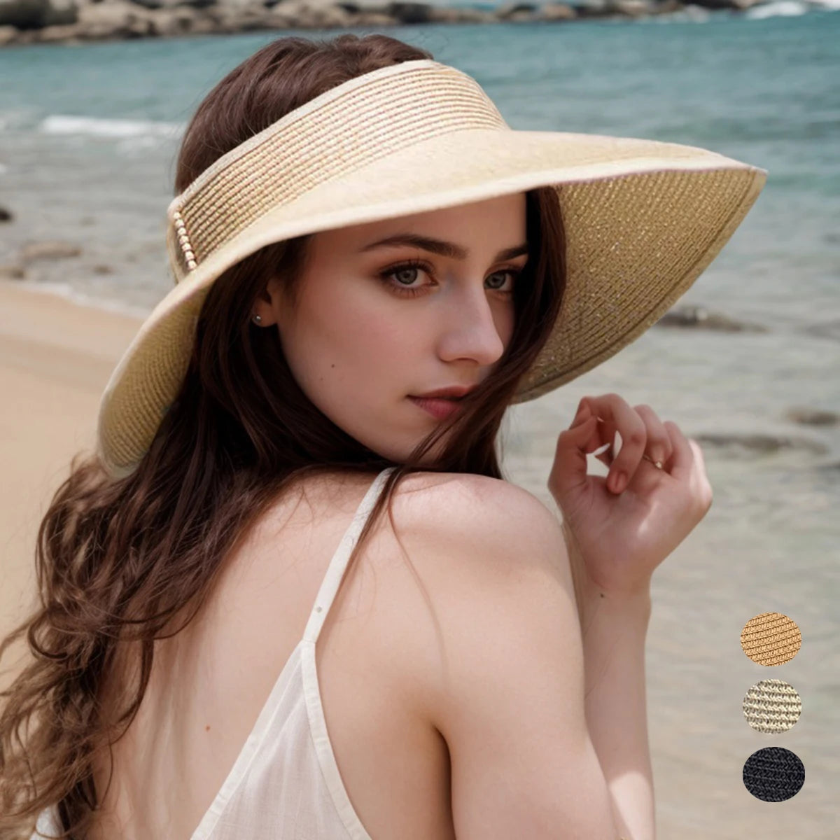 Sun Hats Visor for Women, UV UPF Straw Beach Hat