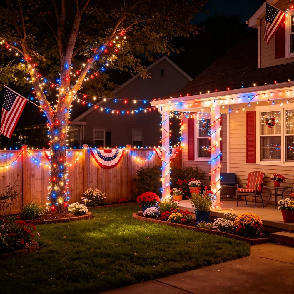 Patriotic Solar LED String Lights – Red, White & Blue | 1, 2 & 3 Pack