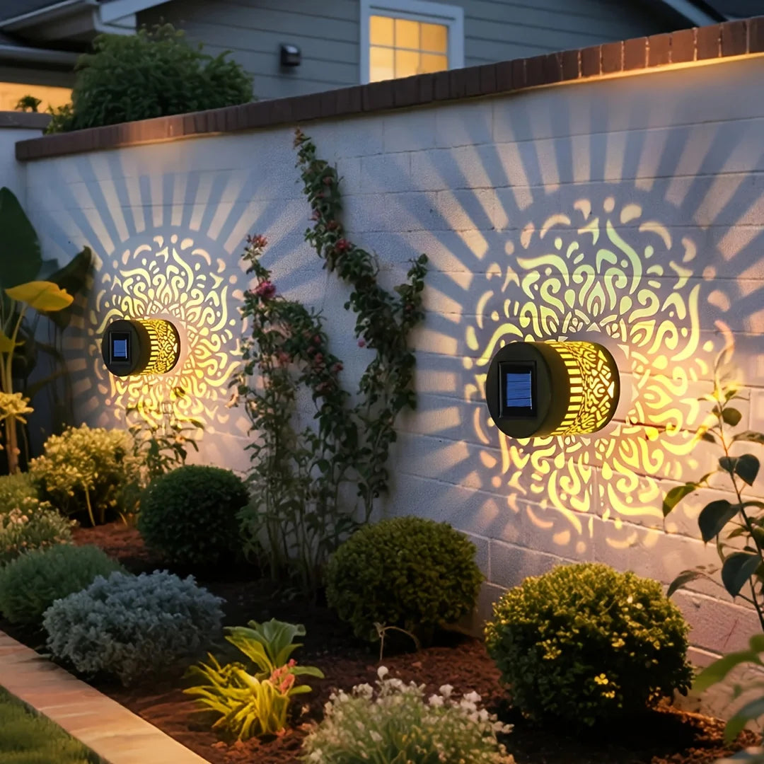 Solar Hollow Lantern Wall Light – Decorative Floral Cutout, IP55 Weatherproof Fence & Garden Lamp