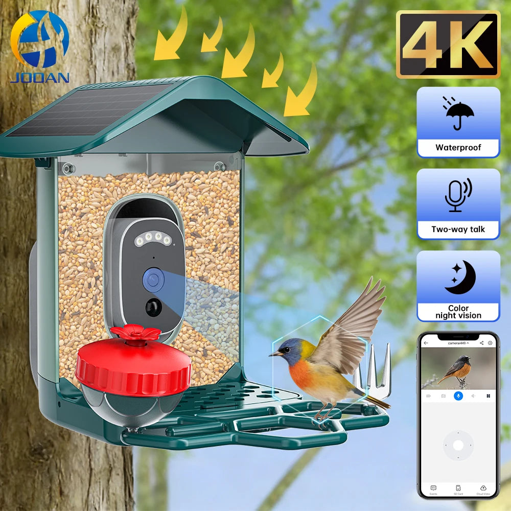 Jooan 4K Solar Bird Feeder Camera with 2.4G WiFi, Night Vision & AI Bird Species ID – Outdoor Waterproof HD Bird Cam
