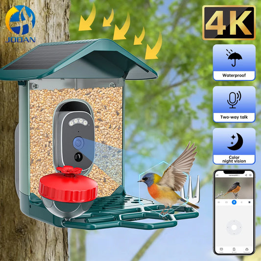 Jooan 4K Solar Bird Feeder Camera with 2.4G WiFi, Night Vision & AI Bird Species ID – Outdoor Waterproof HD Bird Cam