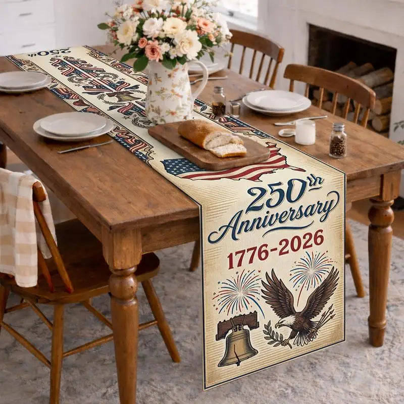 USA 250th Anniversary Table Runner – American Flag & Map Design | 40×140cm | 1776–2026