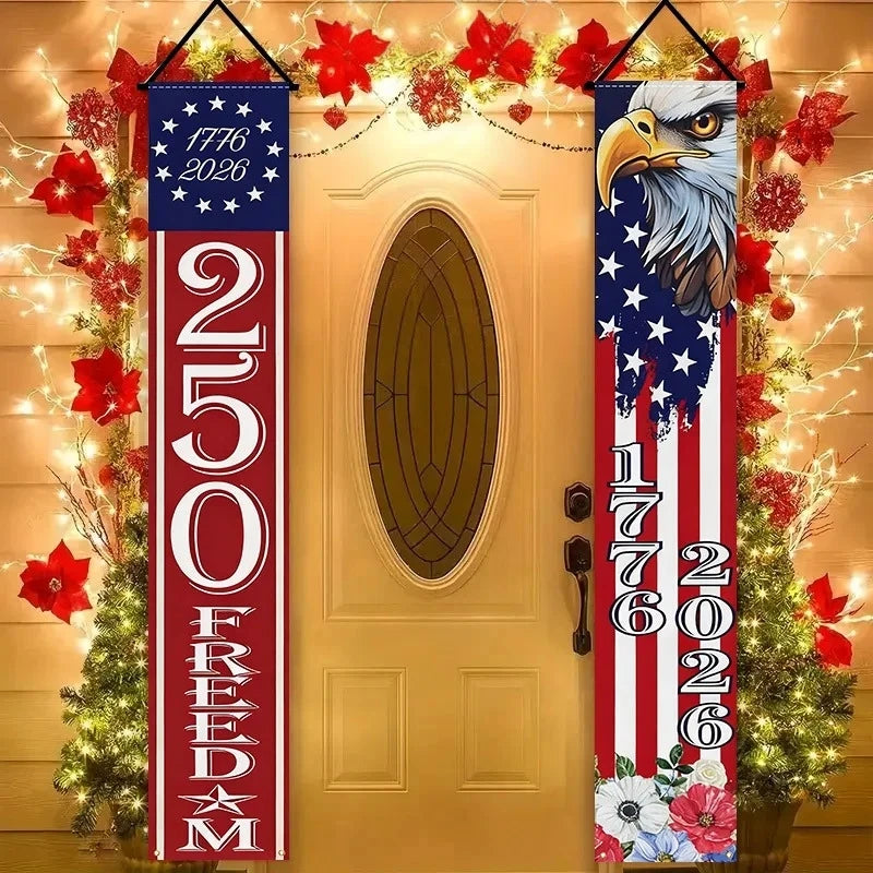 USA 250th Anniversary Porch Banner – American Flag Door Hanging Sign | 30×180cm