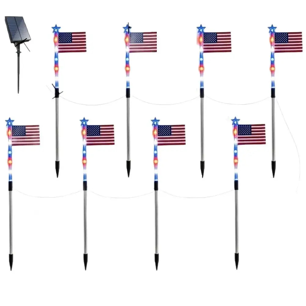 Solar American Flag Garden Stake Lights (Set of 8)